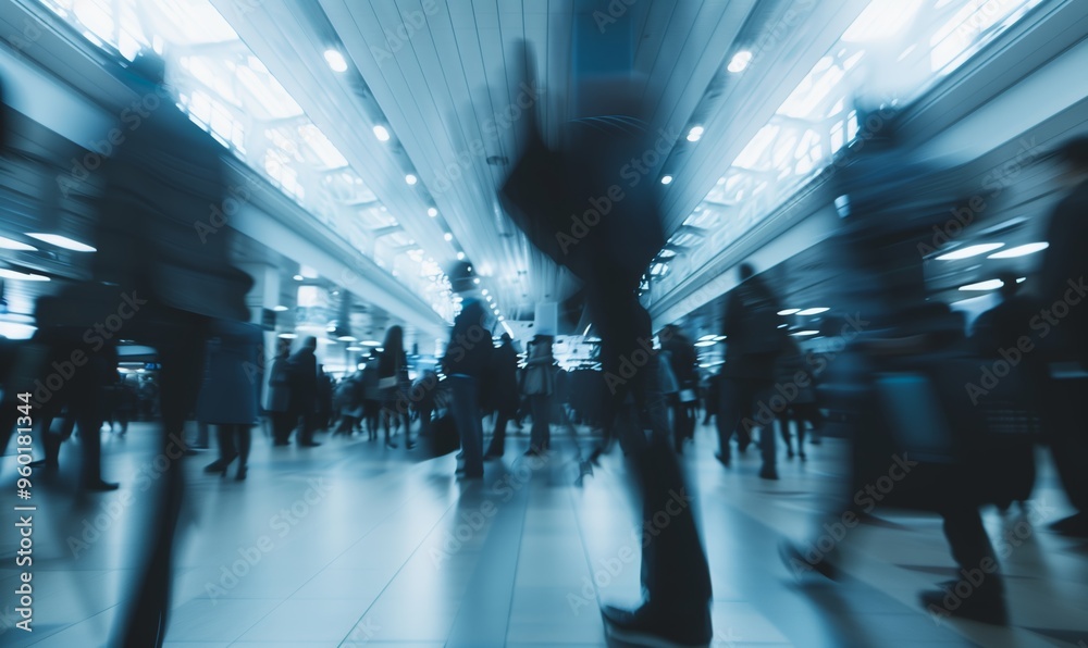 Exhibition expo event trade fair hall with busy bustling people walking to conferences in a modern hall crowded business people with a bokeh effect. Generative AI Exhibition expo event trade fair hall with busy bustling people walking to conferences in a modern hall crowded business people with a bokeh effect. Generative AI