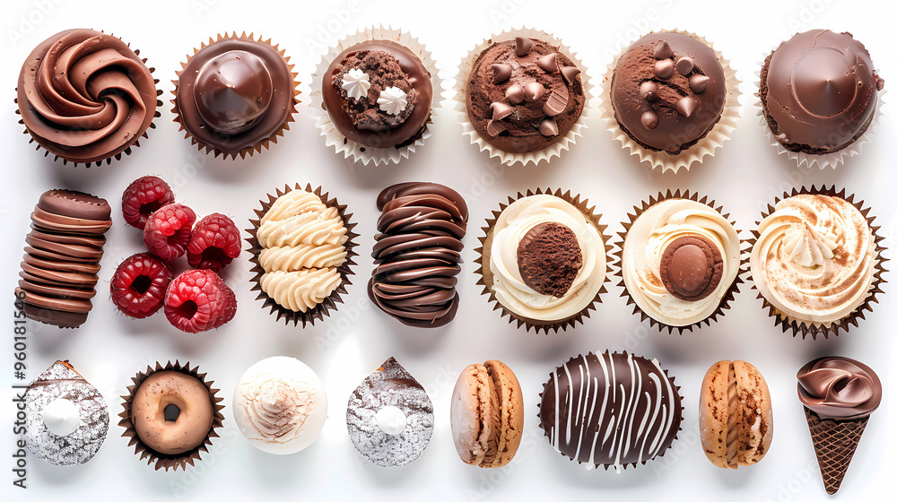 Various of sweets and desserts set and collection. chocolate cake, cupcakes, red velvet cake, apple pie, macarons, pretzel, donut, pastries, muffin, cookies, croissant. Bakery sweets isolated on white Various of sweets and desserts set and collection. chocolate cake, cupcakes, red velvet cake, apple pie, macarons, pretzel, donut, pastries, muffin, cookies, croissant. Bakery sweets isolated on white