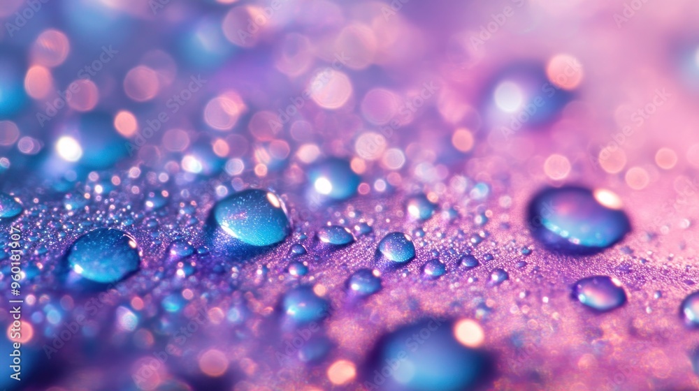 water droplets in various shades of blue, purple and pink, creating a sparkling effect water droplets in various shades of blue, purple and pink, creating a sparkling effect