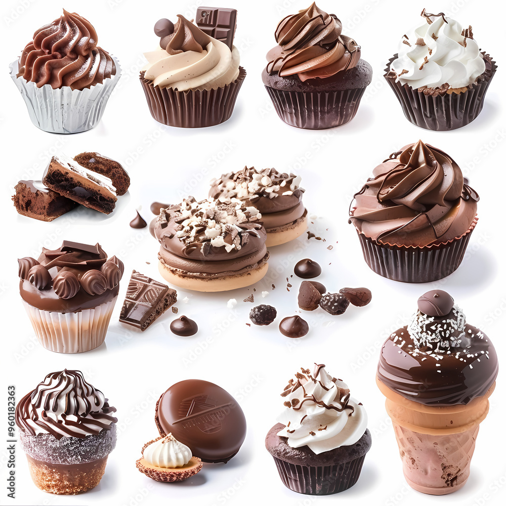 Various of sweets and desserts set and collection. chocolate cake, cupcakes, red velvet cake, apple pie, macarons, pretzel, donut, pastries, muffin, cookies, croissant. Bakery sweets isolated on white Various of sweets and desserts set and collection. chocolate cake, cupcakes, red velvet cake, apple pie, macarons, pretzel, donut, pastries, muffin, cookies, croissant. Bakery sweets isolated on white