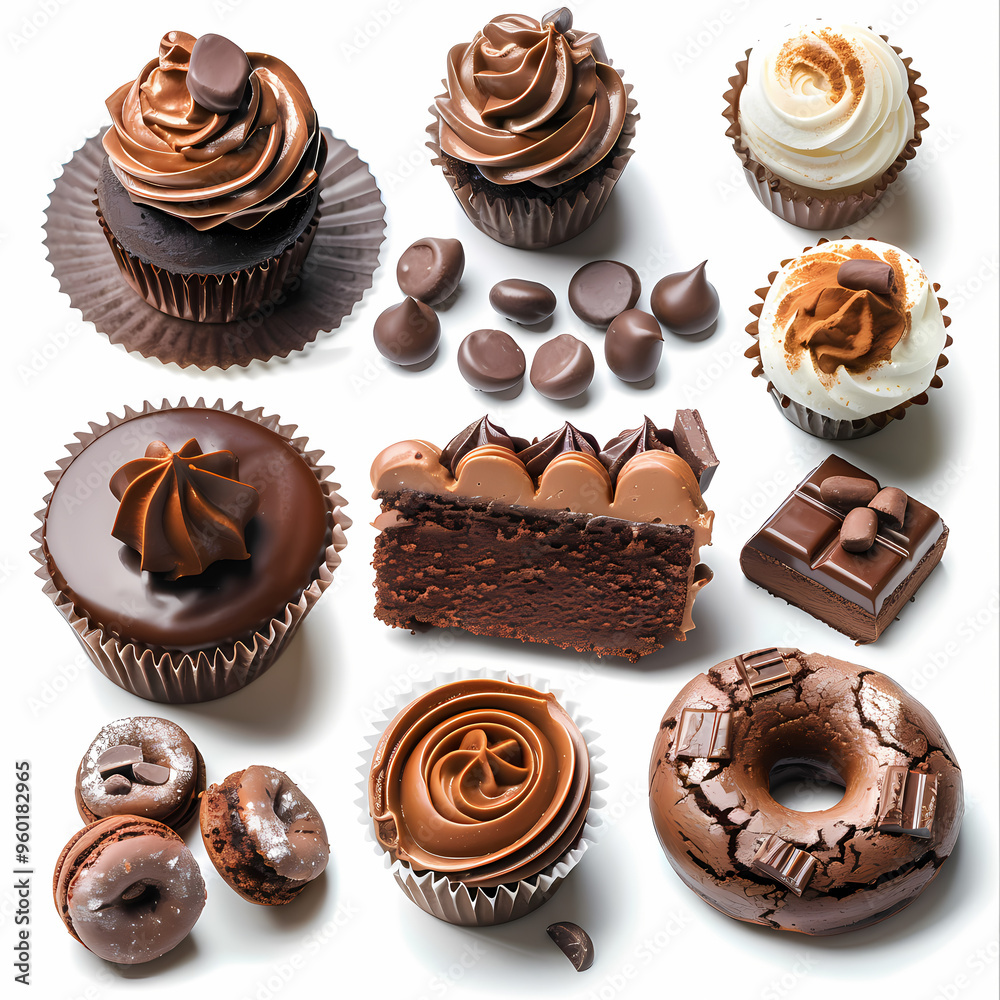 Various of sweets and desserts set and collection. chocolate cake, cupcakes, red velvet cake, apple pie, macarons, pretzel, donut, pastries, muffin, cookies, croissant. Bakery sweets isolated on white Various of sweets and desserts set and collection. chocolate cake, cupcakes, red velvet cake, apple pie, macarons, pretzel, donut, pastries, muffin, cookies, croissant. Bakery sweets isolated on white