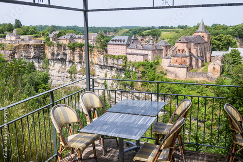 The Trou de Bozouls seen from the terrace of a restaurant in Aveyron, France photo