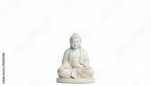 there is a white statue of a buddha sitting on a white surface.