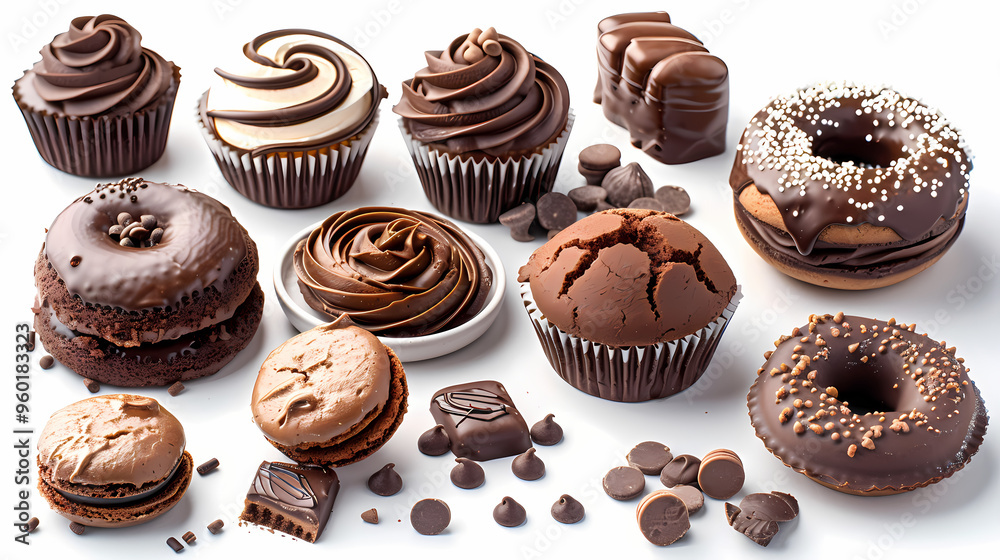 Various of sweets and desserts set and collection. chocolate cake, cupcakes, red velvet cake, apple pie, macarons, pretzel, donut, pastries, muffin, cookies, croissant. Bakery sweets isolated on white Various of sweets and desserts set and collection. chocolate cake, cupcakes, red velvet cake, apple pie, macarons, pretzel, donut, pastries, muffin, cookies, croissant. Bakery sweets isolated on white