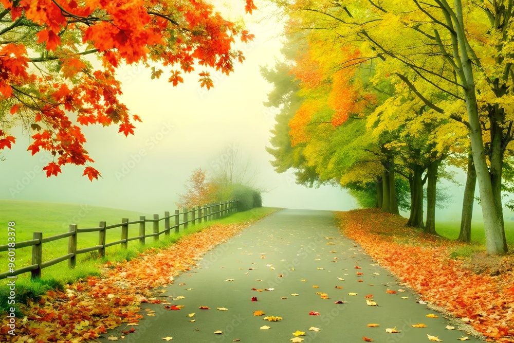 Obraz premium Autumn Path with Space to the Right