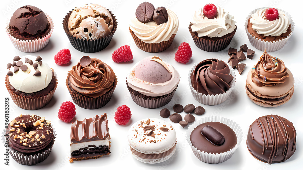 Various of sweets and desserts set and collection. chocolate cake, cupcakes, red velvet cake, apple pie, macarons, pretzel, donut, pastries, muffin, cookies, croissant. Bakery sweets isolated on white Various of sweets and desserts set and collection. chocolate cake, cupcakes, red velvet cake, apple pie, macarons, pretzel, donut, pastries, muffin, cookies, croissant. Bakery sweets isolated on white