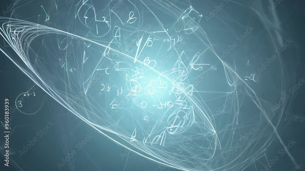 Complex mathematical equations and geometric shapes floating in a ...