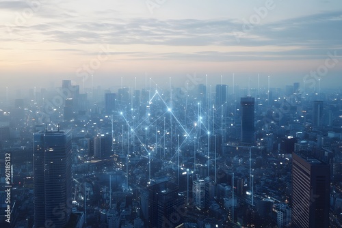 Wallpaper Mural Futuristic Cityscape with Network Connections Torontodigital.ca