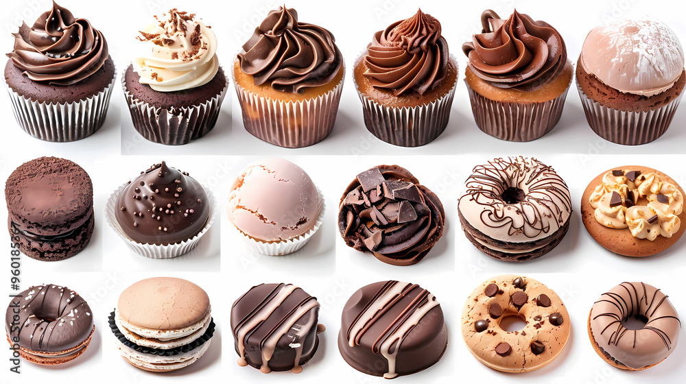 Various of sweets and desserts set and collection. chocolate cake, cupcakes, red velvet cake, apple pie, macarons, pretzel, donut, pastries, muffin, cookies, croissant. Bakery sweets isolated on white Various of sweets and desserts set and collection. chocolate cake, cupcakes, red velvet cake, apple pie, macarons, pretzel, donut, pastries, muffin, cookies, croissant. Bakery sweets isolated on white