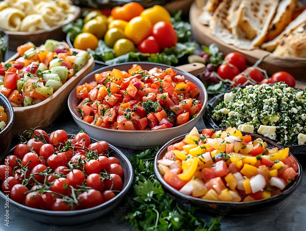 Vibrant Salad Bar Photo - Fresh Tomatoes, Cucumber, Herbs Vibrant Salad Bar Photo - Fresh Tomatoes, Cucumber, Herbs