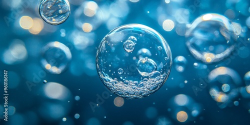 Wallpaper Mural Floating Bubble with Molecules on Soft Blue Background Torontodigital.ca