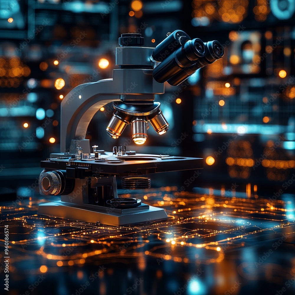 High-Tech Laboratory with Holographic DNA Strand High-Tech Laboratory with Holographic DNA Strand