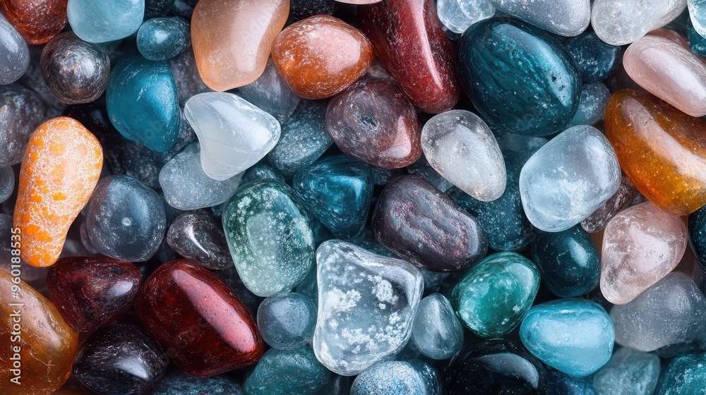 An enchanting close-up shot of various polished colorful gemstones, showcasing their unique textured surfaces and the captivating play of light and color that highlights their intricate details. An enchanting close-up shot of various polished colorful gemstones, showcasing their unique textured surfaces and the captivating play of light and color that highlights their intricate details.