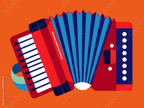 Vector illustration of Red accordion playing traditional folk music instrument 
