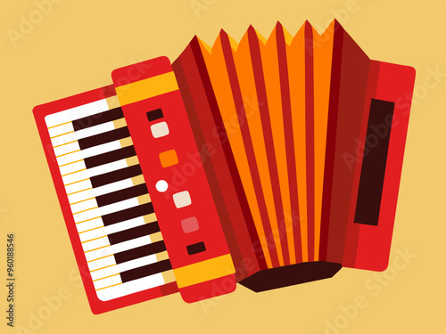 Vector illustration of Red accordion playing traditional folk music instrument 
