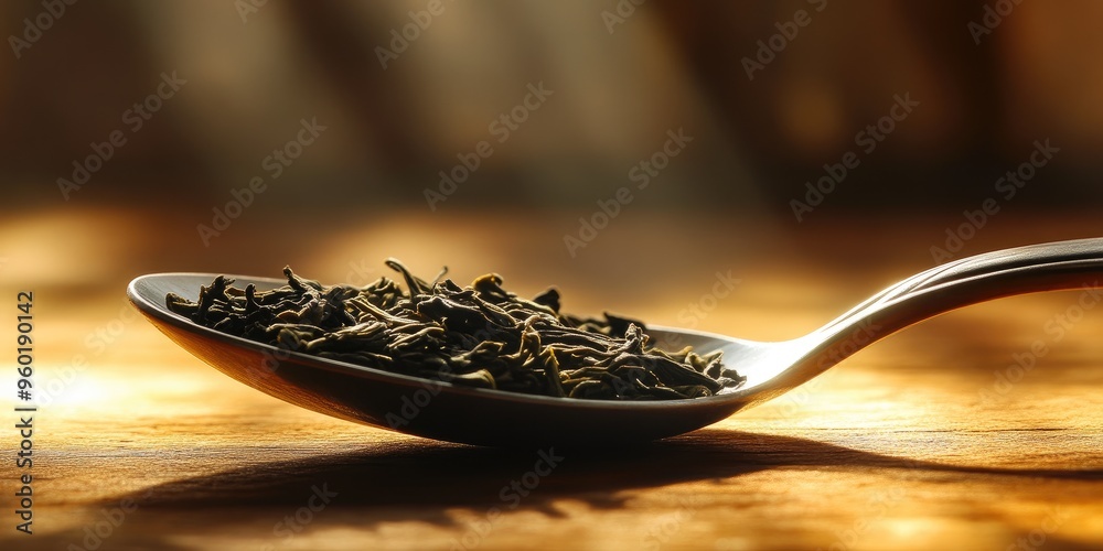 Detailed View of Tea Leaves in Spoon Detailed View of Tea Leaves in Spoon