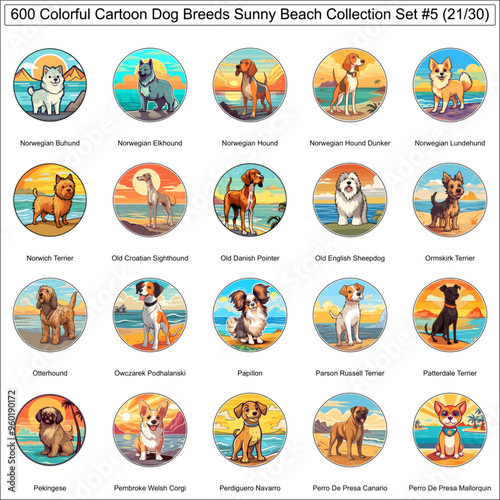 Colorful Dog Breeds Cartoon Characters Sunny Beach Bundle Collection Set 5 of 600 Dog Faces Isolated Part 21
