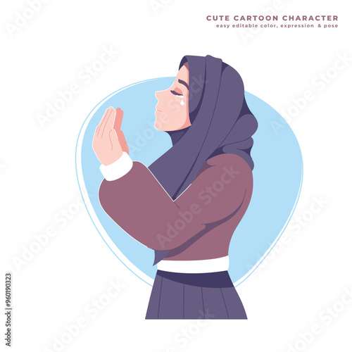 muslim girl praying character illustration
