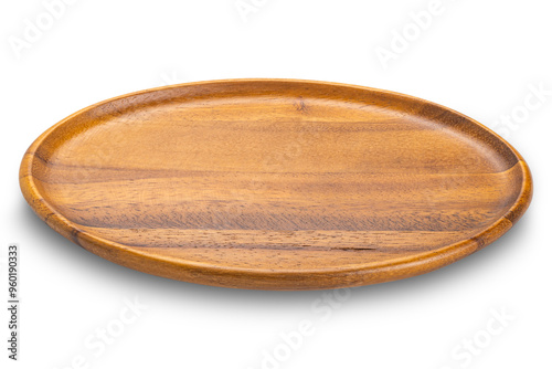 High angle view of empty wooden tray isolated on white background with clipping path.