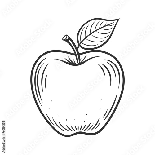 Simple Apple Illustration in Black and White for Healthy Eating