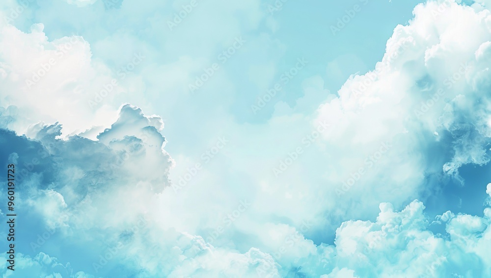 Fototapeta premium Soft blue watercolor sky with abstract clouds