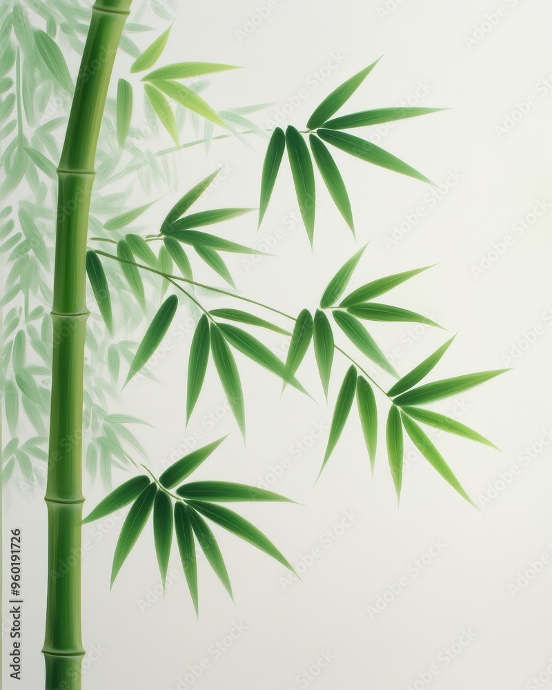 Fototapeta premium A serene view of bamboo leaves and stalks, symbolizing tranquility, nature, and harmony in a minimalist design.
