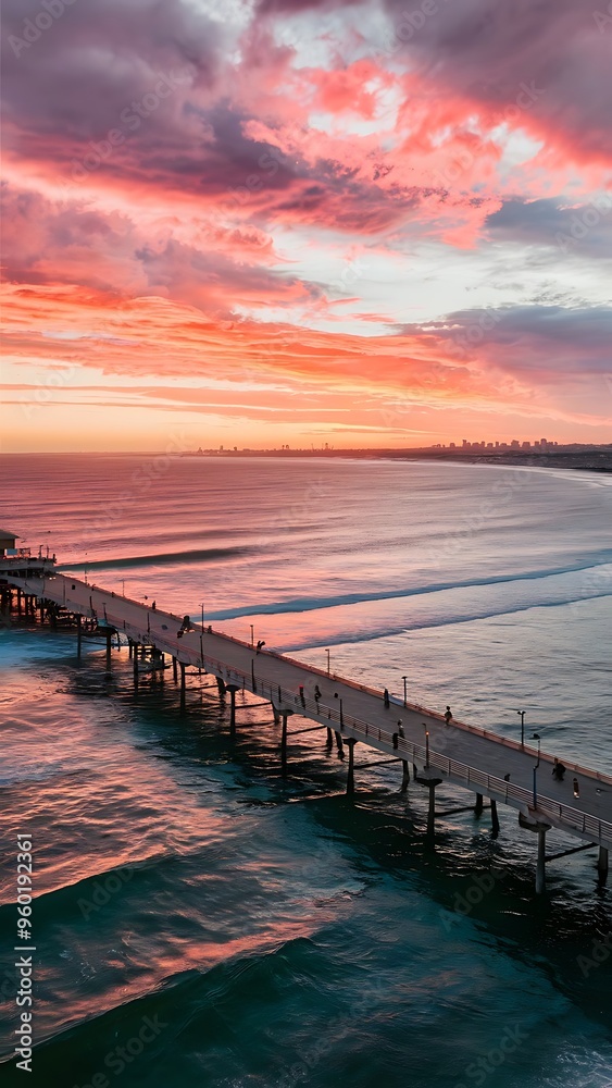 Fototapeta premium Pier with sky on sunset