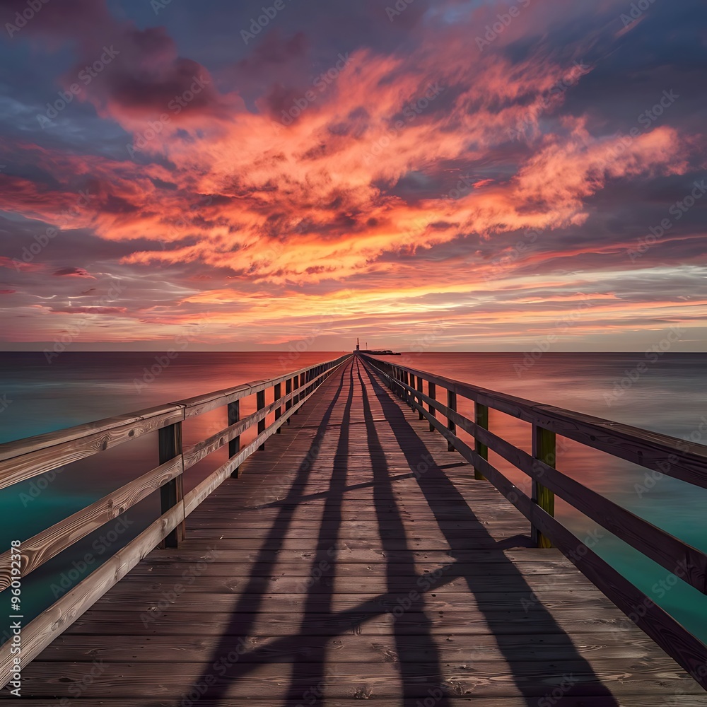 Fototapeta premium Pier with sky on sunset