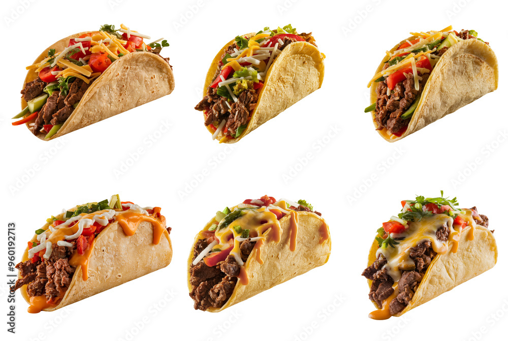 Beef taco with cheese on transparency background PNG