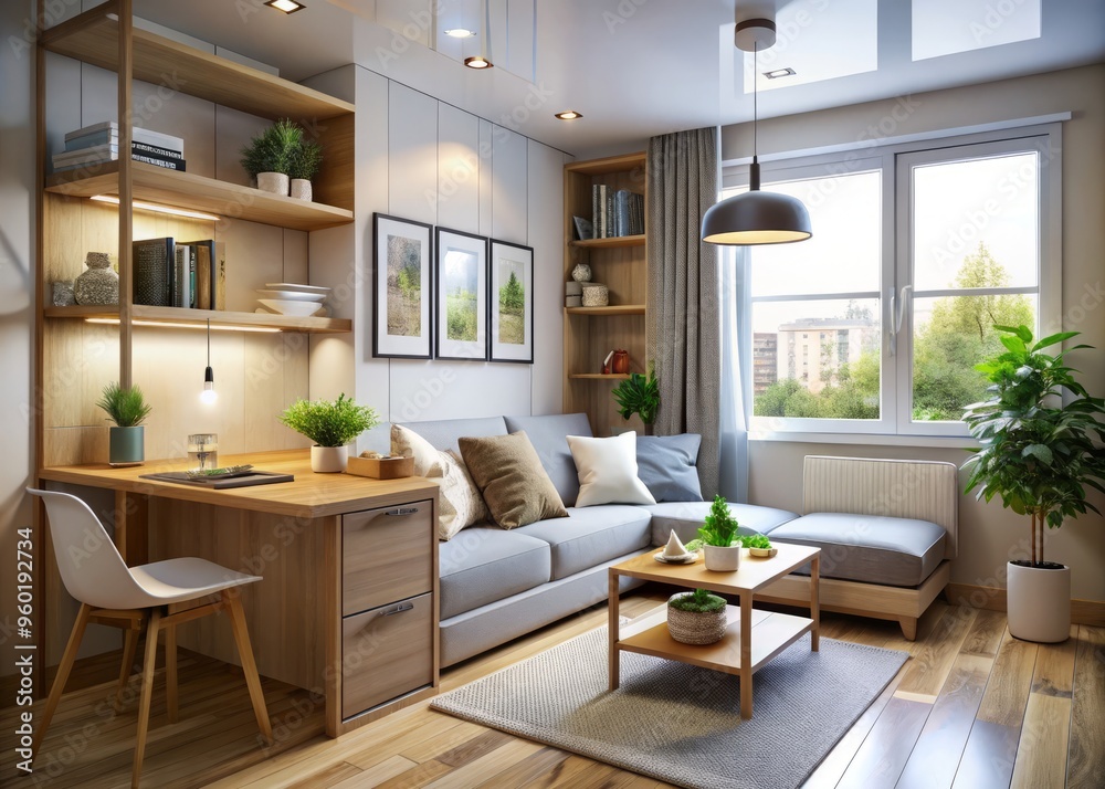 Fototapeta premium Turn the smallest of rooms into a sanctuary with purposeful layouts, clever use of color and texture, and