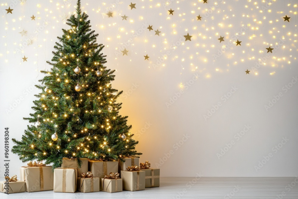 custom made wallpaper toronto digitalDecorated Christmas Tree with Gifts and String Lights