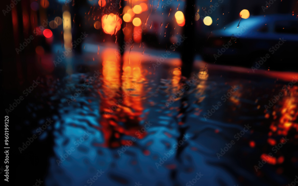 City streets after rain with reflections on wet asphalt.