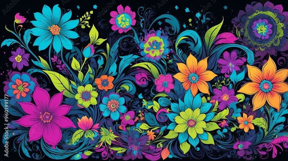 psychedelic florals vector art background psychedelic florals vector art background