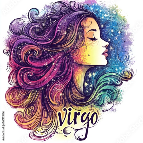 Colorful illustration of a woman representing the zodiac sign Virgo.