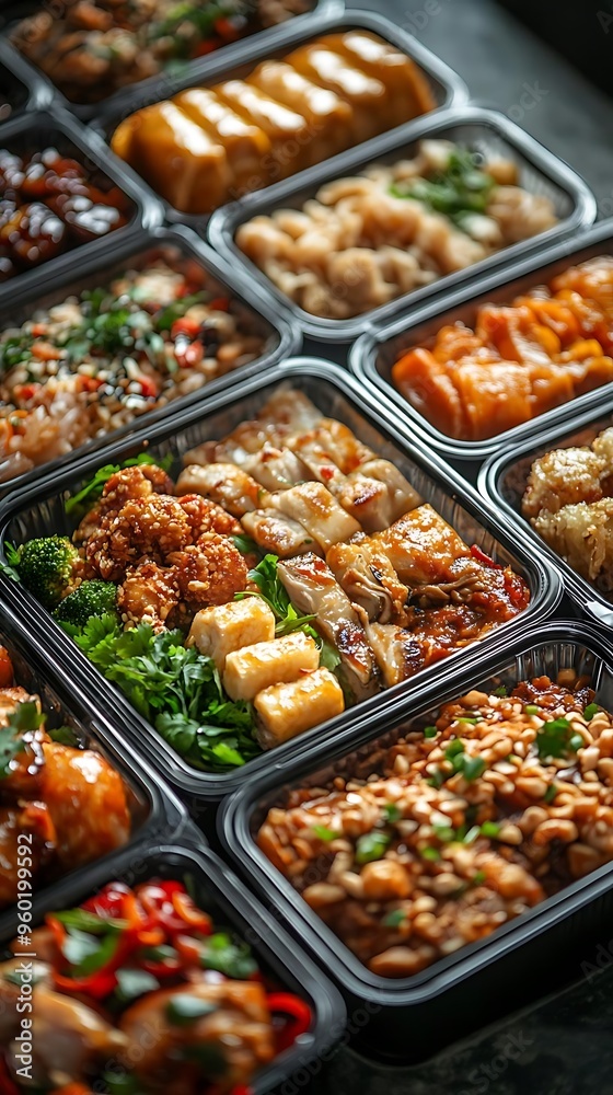 Asian Food Variety Photo - Delicious Takeout Meals in Black Containers Asian Food Variety Photo - Delicious Takeout Meals in Black Containers