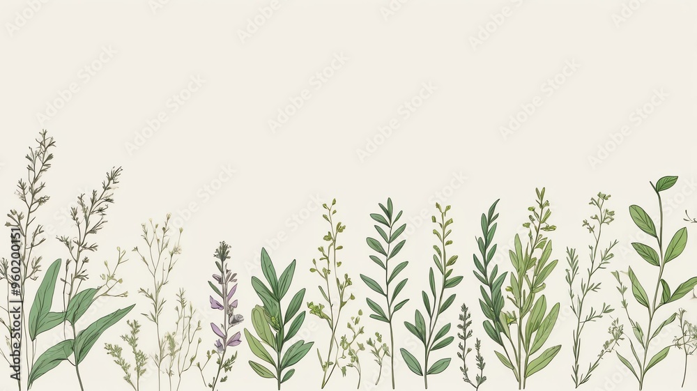 Obraz premium hand drawn herbs aesthetic background