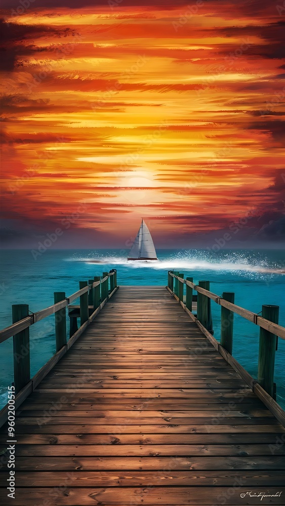 Fototapeta premium Pier with sky on sunset