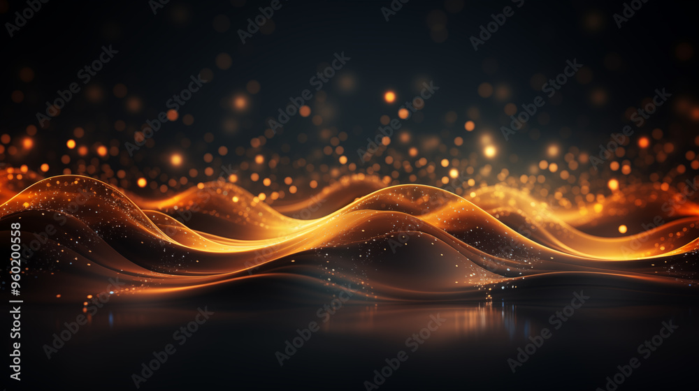 Abstract Gold Waves with Bokeh Lights Background Abstract Gold Waves with Bokeh Lights Background