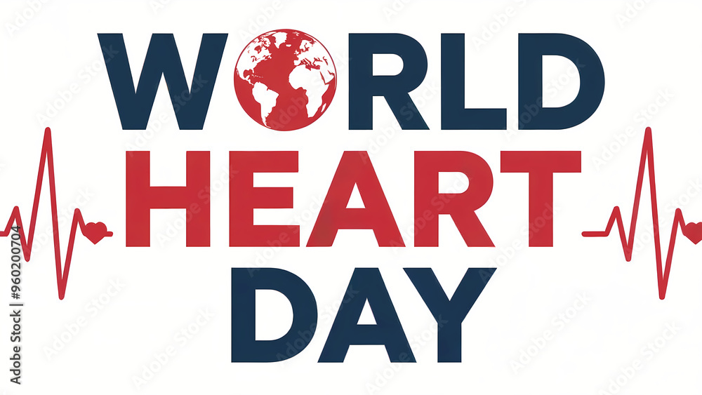 World heart day text with earth and heartbeat graphic. Modern design. Global health awareness concept. For health organizations, clinics, hospitals. Poster, banner. World heart day text with earth and heartbeat graphic. Modern design. Global health awareness concept. For health organizations, clinics, hospitals. Poster, banner.