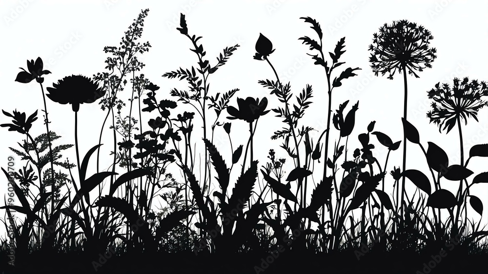 Naklejka premium botanical silhouettes vector art background