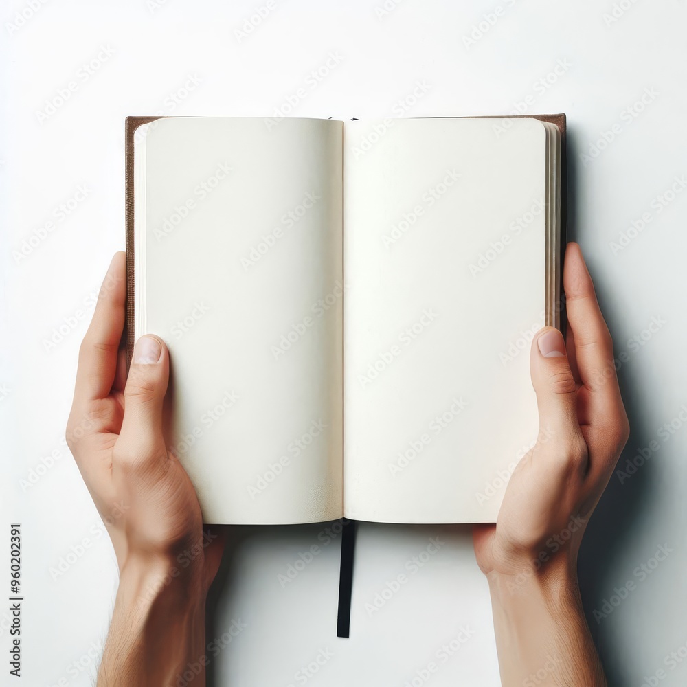 Hands holding blank book with white empty background, top view on transparent background PNG
Hands holding blank book with white empty background, top view on transparent background PNG