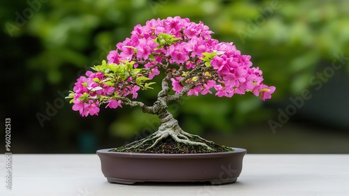 Miniature bonsai in bloom, vibrant and delicately nurtured, bonsai, miniature cultivation