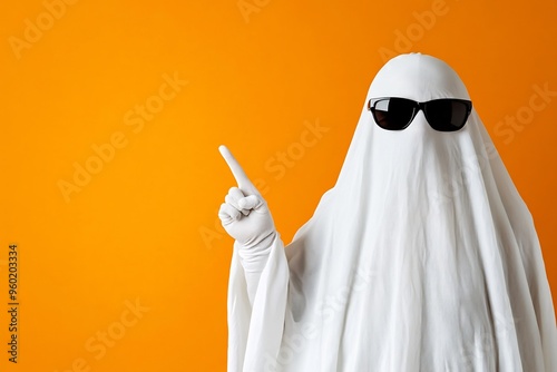 people wearing ghost costume and sunglasses, pointing their finger photo