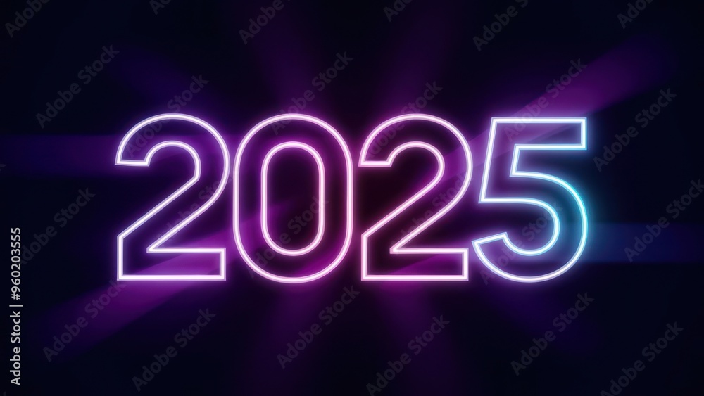 Happy New Year 2025 with Futuristic Neon Lit Design of Background Happy New Year 2025 with Futuristic Neon Lit Design of Background