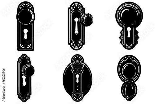 A set of black doorknob silhouettes