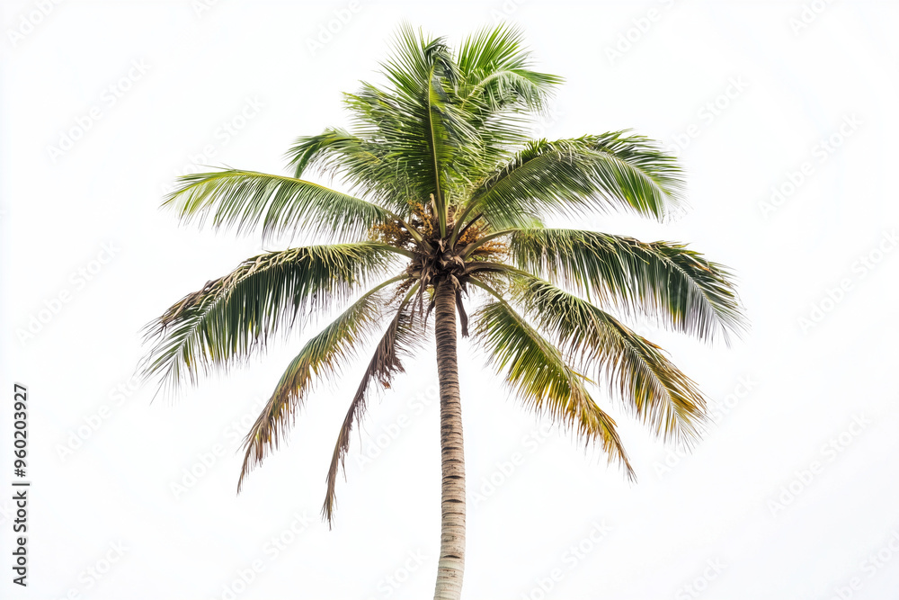 Top of coconut tree isolated on white background, Palm tree with tall trunk and dry leaf. Top of coconut tree isolated on white background, Palm tree with tall trunk and dry leaf.