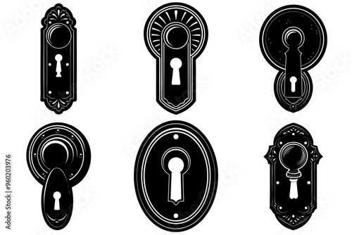 A set of black doorknob silhouettes