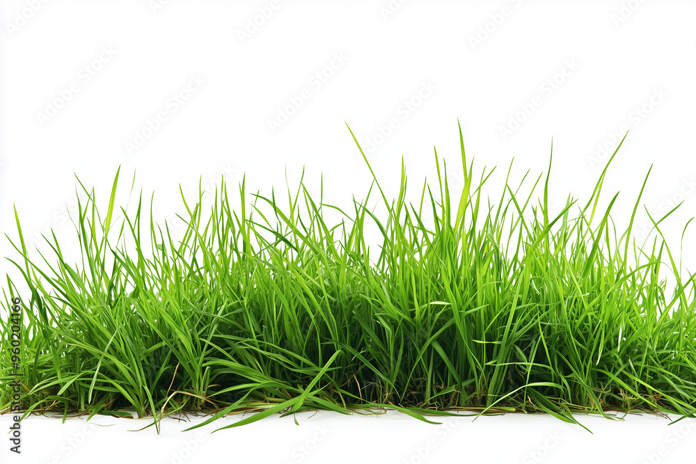 Fototapeta premium Grass field isolated on white background, Green grass bush on white. 