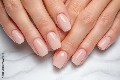 A nail technician's hands carefully shaping a client's nails with a file, set against a modern salon backdrop, symbolizing professional nail care