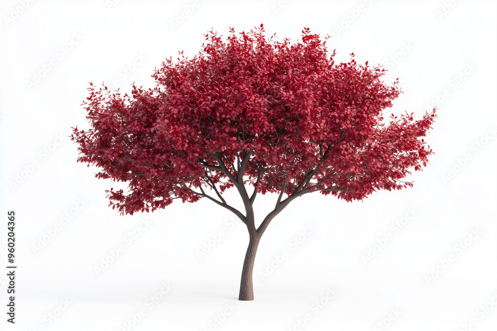 Fototapeta premium Autumn tree with red leaf isolated on white background, Maple tree with colorful leaf.